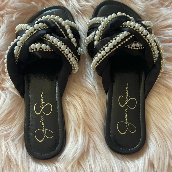 Jessica Simpson Slides Pearl embellished slip on sandals - Picture 4 of 5